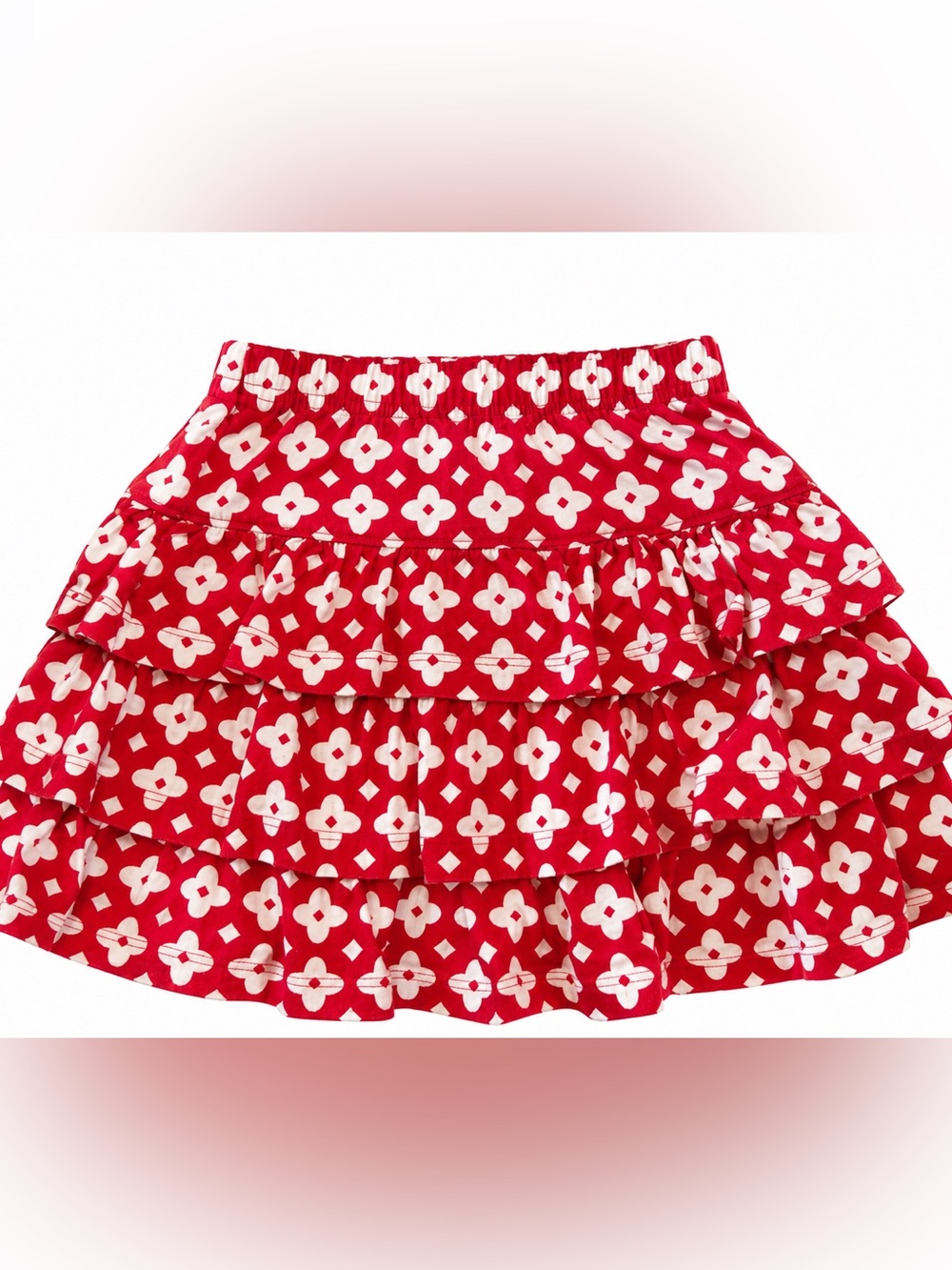 Hanna Andersson Girls Tiered Ruffle Skirt Size 100 4T Red Floral Cotton